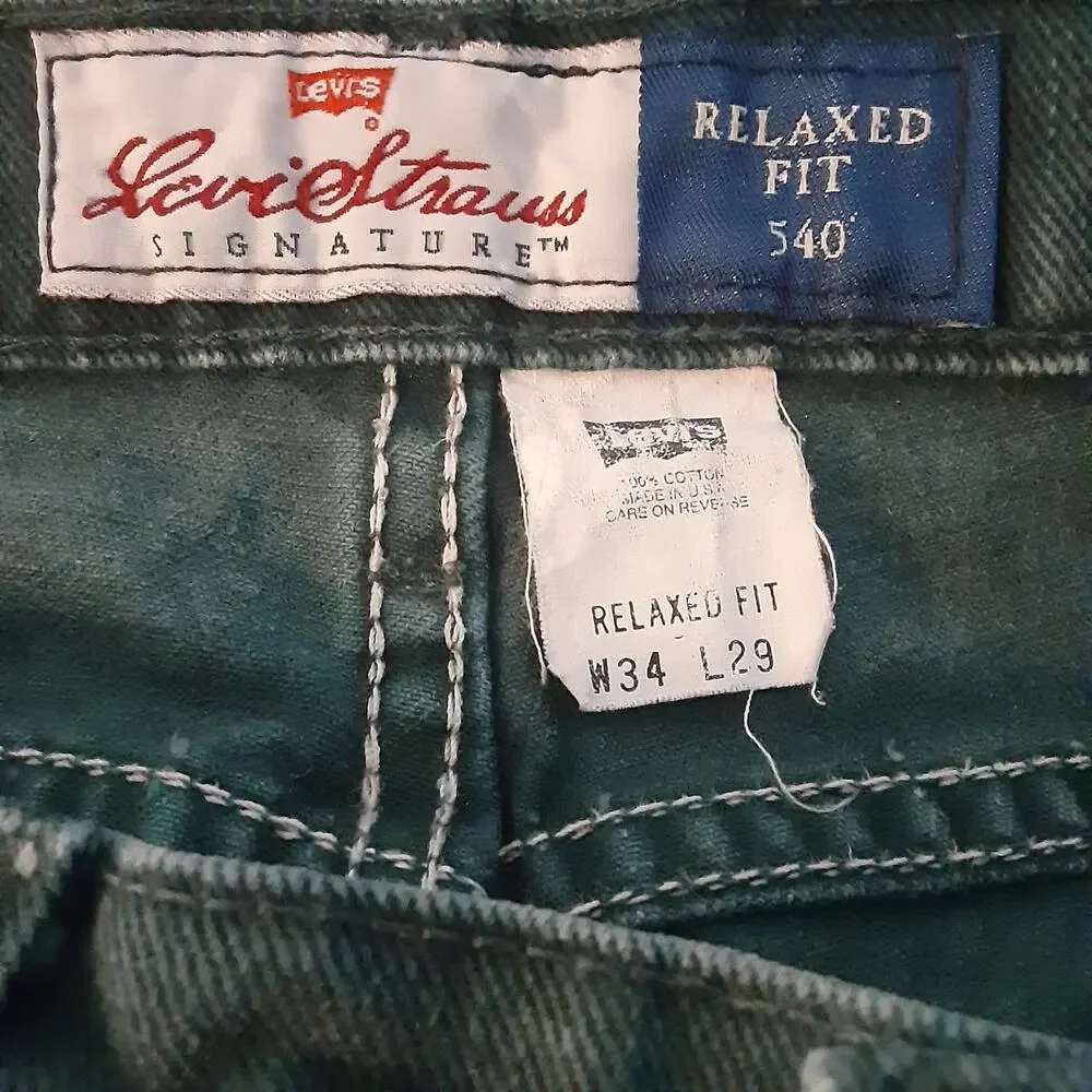 Vtg Levis Signature 540 Jeans Mens 34x29 Green Relaxed Fit Denim Brown Tab